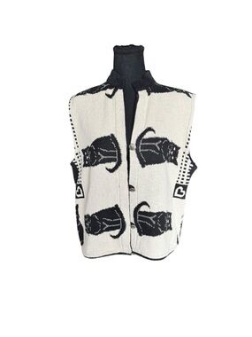 Vintage Ann Maurice Cat Knit Vest Black White Cottagecore Grandma Core USA